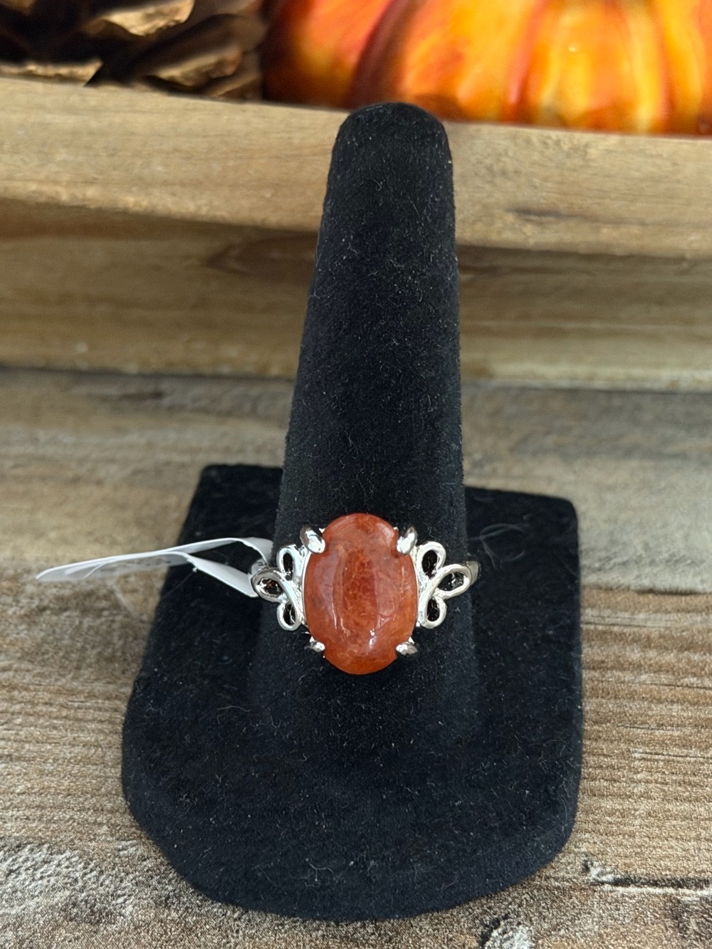 Fashion Silver Orange Oval Stone Ring